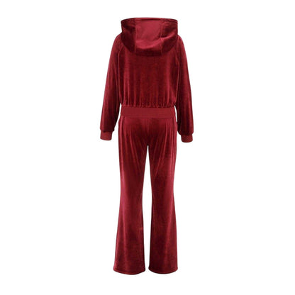 Burgundy - Back - Miso Womens-Ladies Velour Raglan Long-Sleeved Tracksuit Set