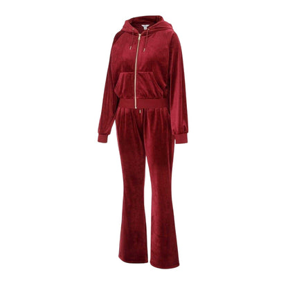 Burgundy - Side - Miso Womens-Ladies Velour Raglan Long-Sleeved Tracksuit Set