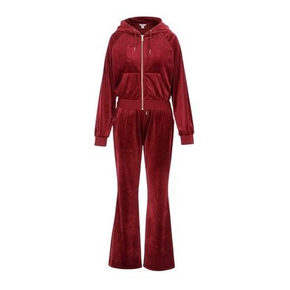 Burgundy - Front - Miso Womens-Ladies Velour Raglan Long-Sleeved Tracksuit Set