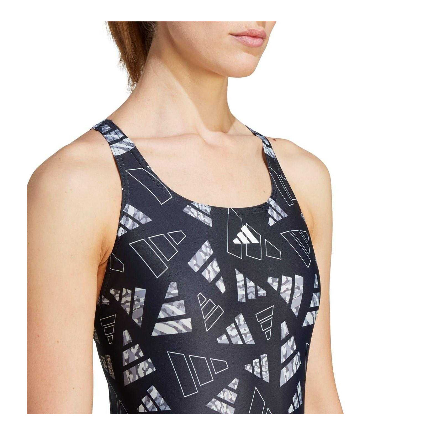 Black - Side - Adidas Womens-Ladies Bar Logo One Piece Swimsuit