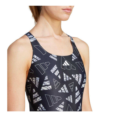 Black - Side - Adidas Womens-Ladies Bar Logo One Piece Swimsuit