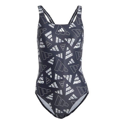 Black - Front - Adidas Womens-Ladies Bar Logo One Piece Swimsuit