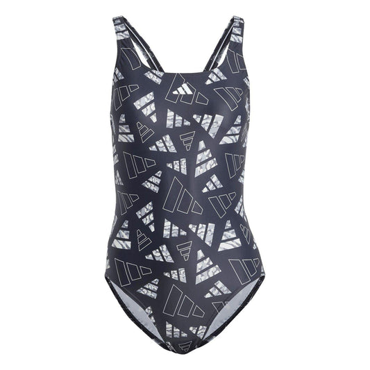 Black - Front - Adidas Womens-Ladies Bar Logo One Piece Swimsuit