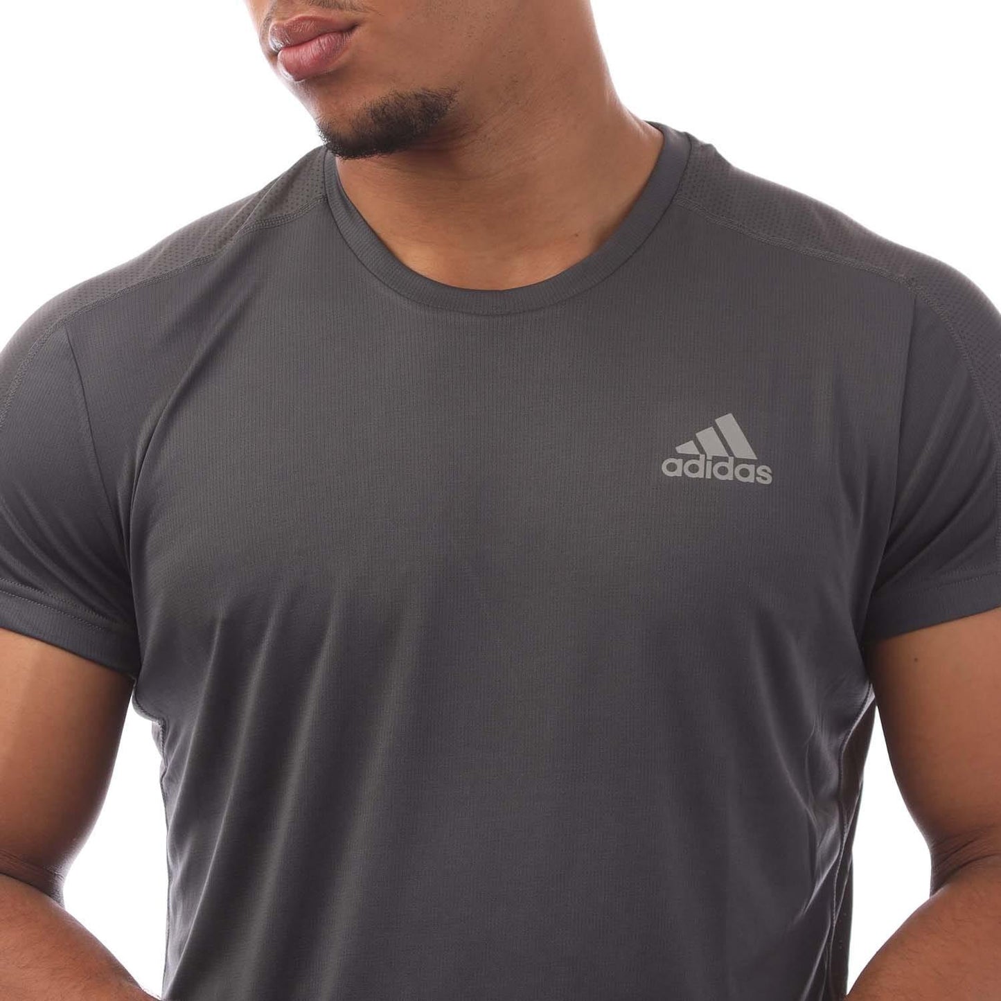 Grey - Back - Adidas Mens Own The Run Stripe T-Shirt