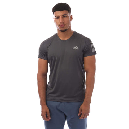 Grey - Front - Adidas Mens Own The Run Stripe T-Shirt