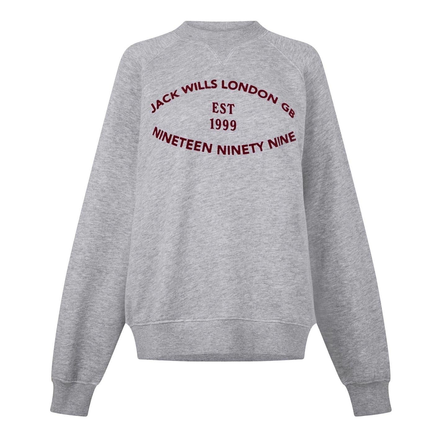 Grey Marl - Front - Jack Wills Womens-Ladies Lettering Crew Neck Relaxed Fit Sweatshirt
