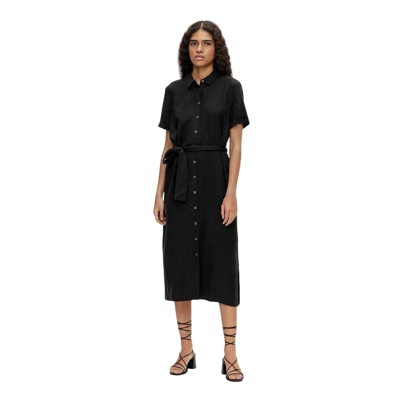 Black - Pack Shot - Object Womens-Ladies Isabella Lyocell Midi Shirt Dress
