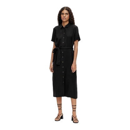 Black - Pack Shot - Object Womens-Ladies Isabella Lyocell Midi Shirt Dress