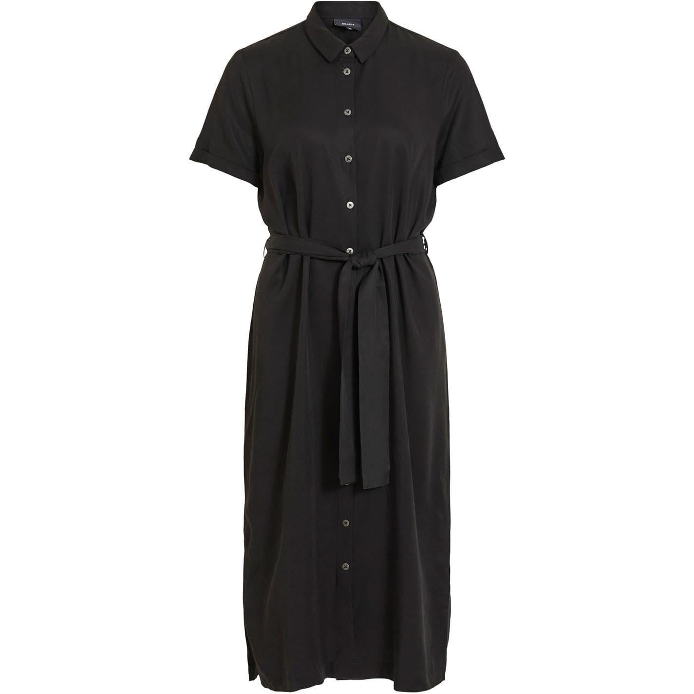Black - Front - Object Womens-Ladies Isabella Lyocell Midi Shirt Dress