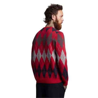Red - Back - Lyle & Scott Mens Argyle Knitted Crew Neck Jumper