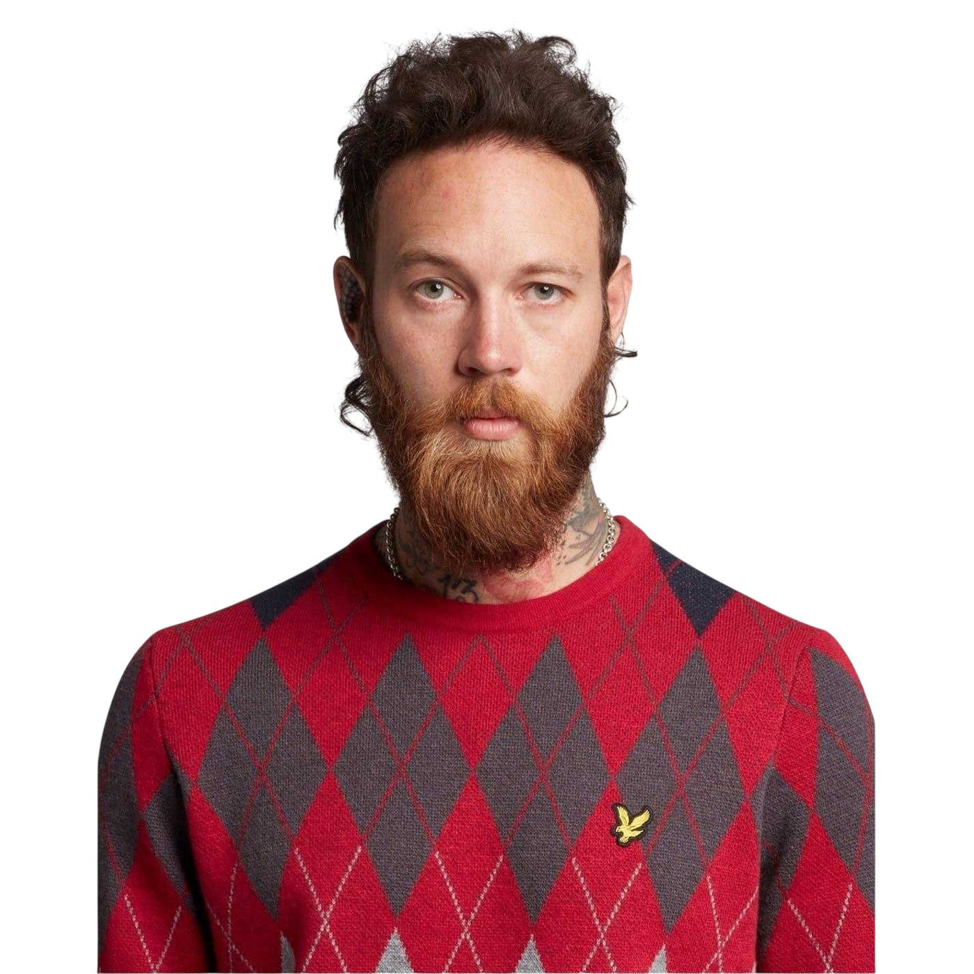 Red - Side - Lyle & Scott Mens Argyle Knitted Crew Neck Jumper