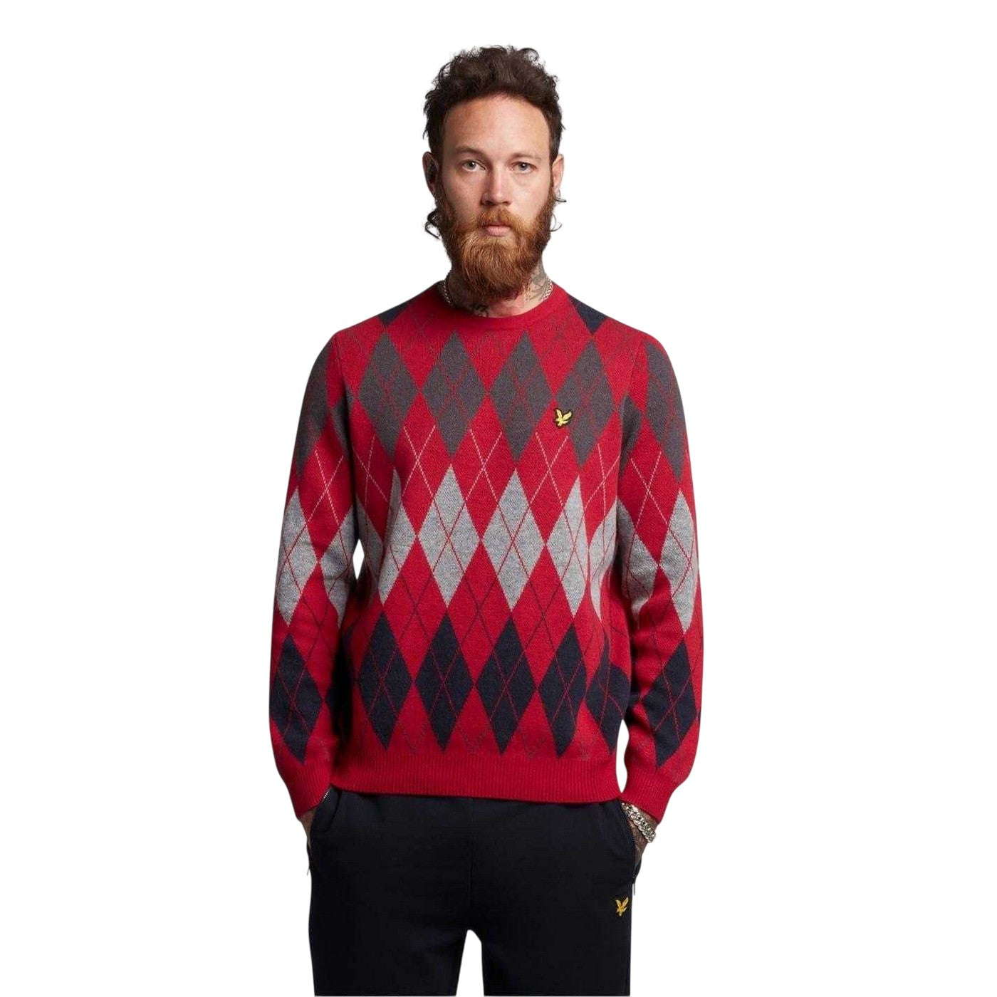 Red - Lifestyle - Lyle & Scott Mens Argyle Knitted Crew Neck Jumper