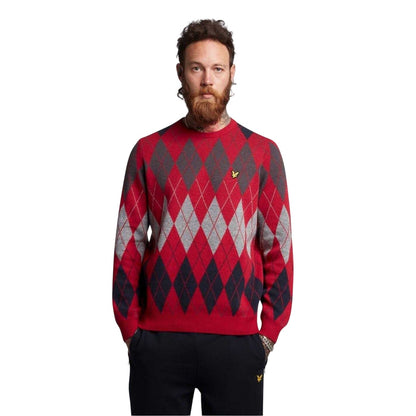 Red - Lifestyle - Lyle & Scott Mens Argyle Knitted Crew Neck Jumper