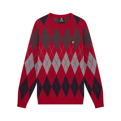 Red - Front - Lyle & Scott Mens Argyle Knitted Crew Neck Jumper