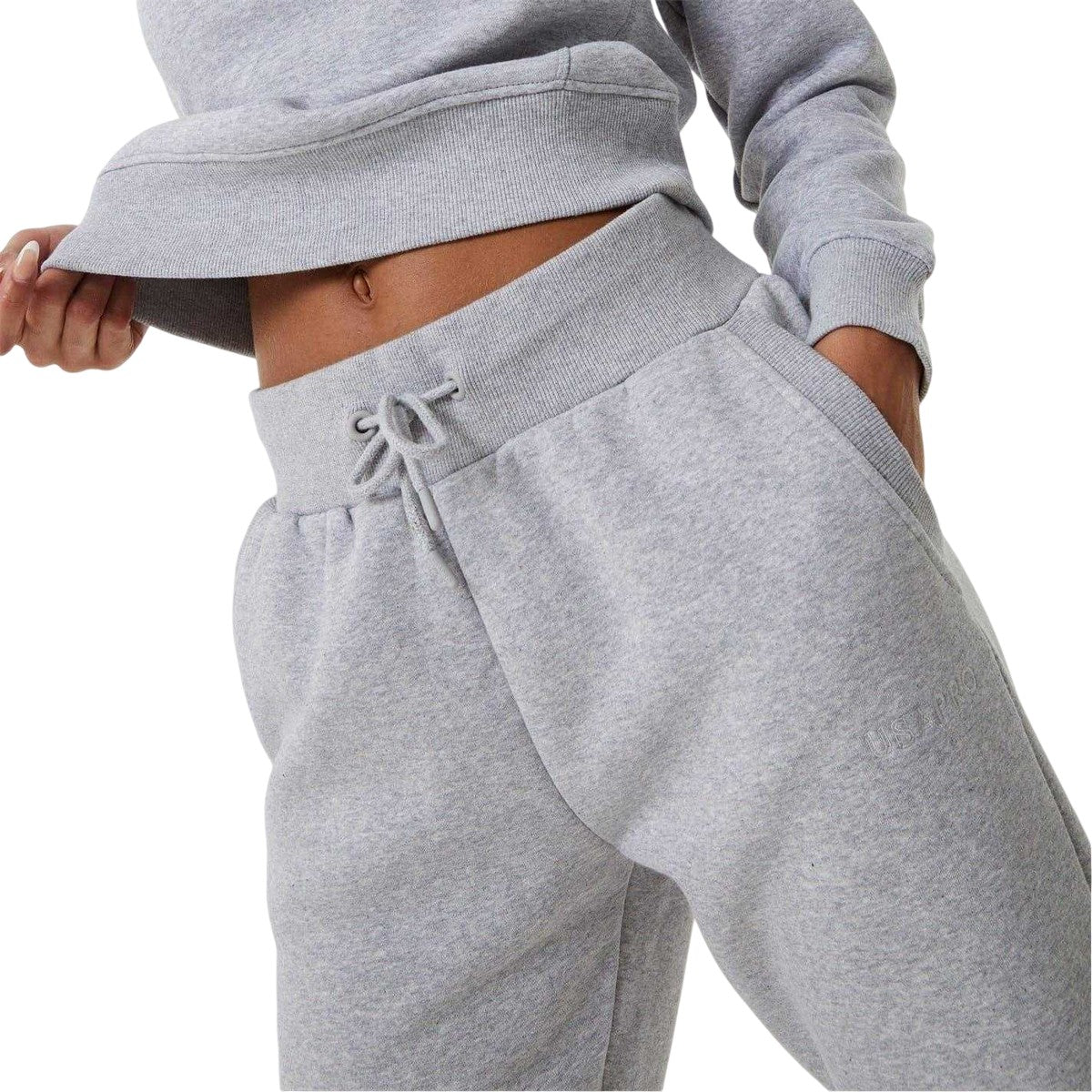 Grey Marl Marl - Side - USA Womens-Ladies Cotton Blend Adjustable Waist Classic Joggers