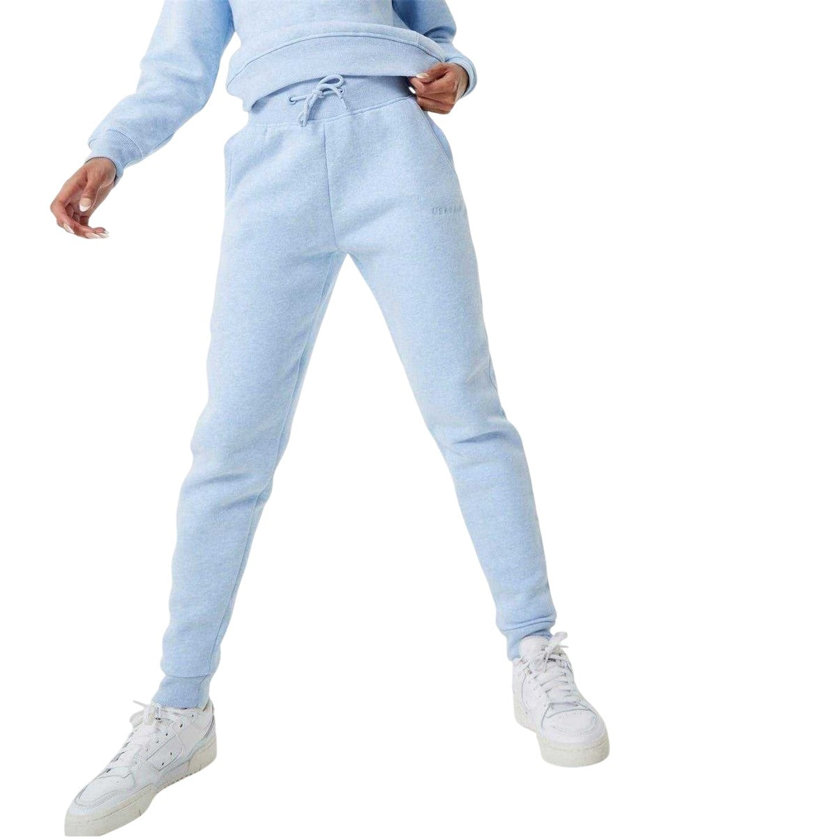 Blue Marl - Front - USA Womens-Ladies Cotton Blend Adjustable Waist Classic Joggers