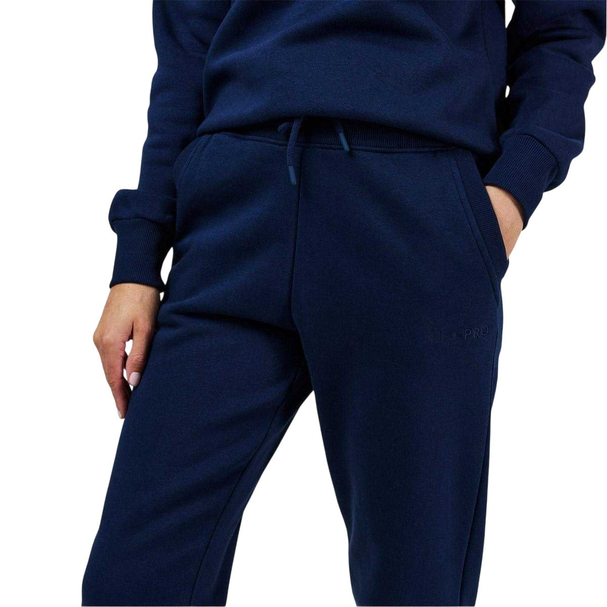 Navy - Side - USA Womens-Ladies Cotton Blend Adjustable Waist Classic Joggers