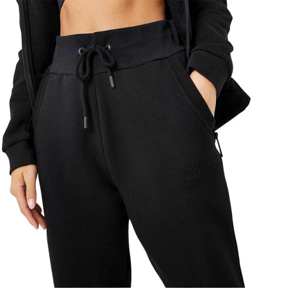 Black - Side - USA Womens-Ladies Cotton Blend Adjustable Waist Classic Joggers
