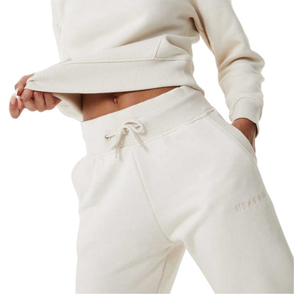 Cream - Side - USA Womens-Ladies Cotton Blend Adjustable Waist Classic Joggers