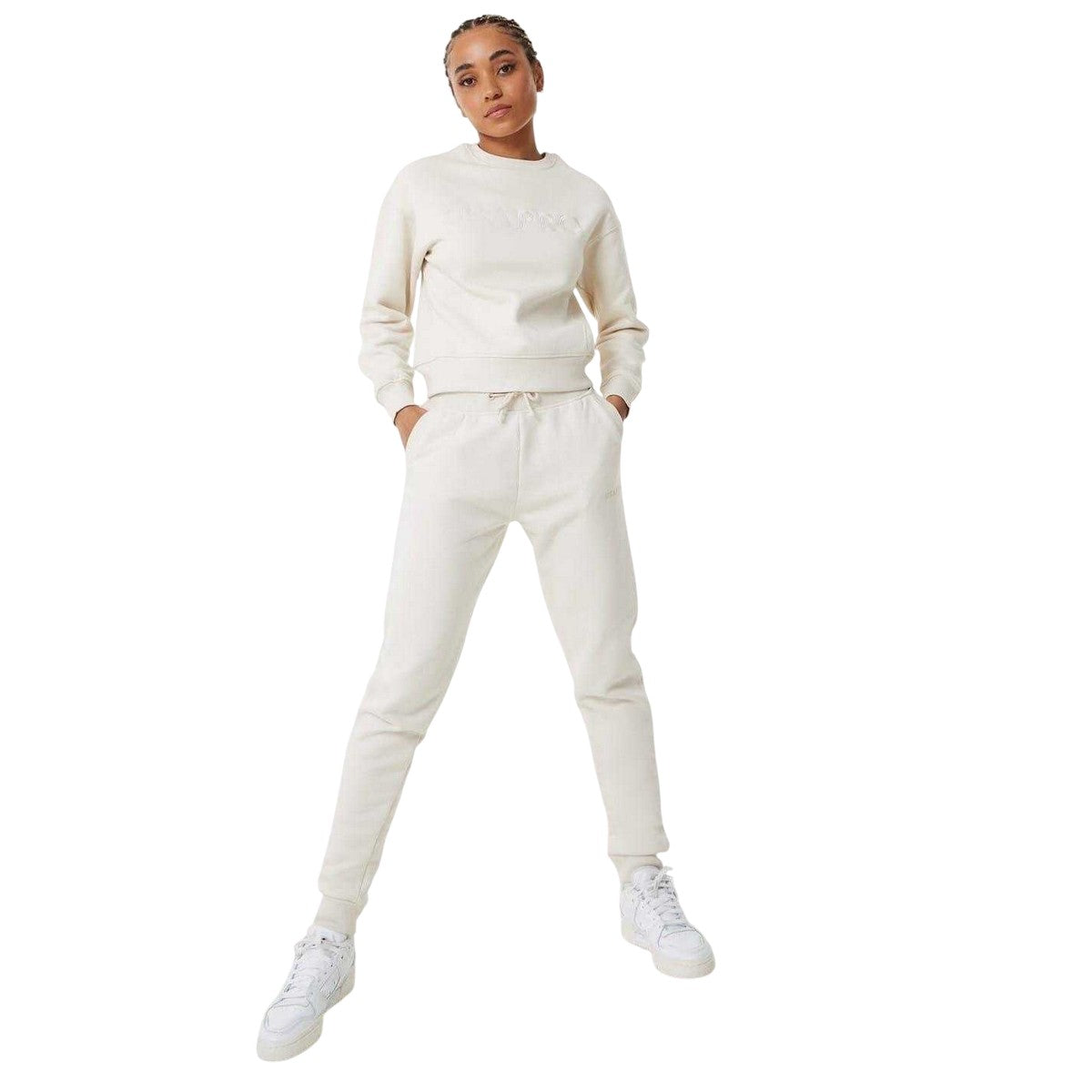 Cream - Lifestyle - USA Pro Womens-Ladies Cotton Blend Adjustable Waist Classic Joggers