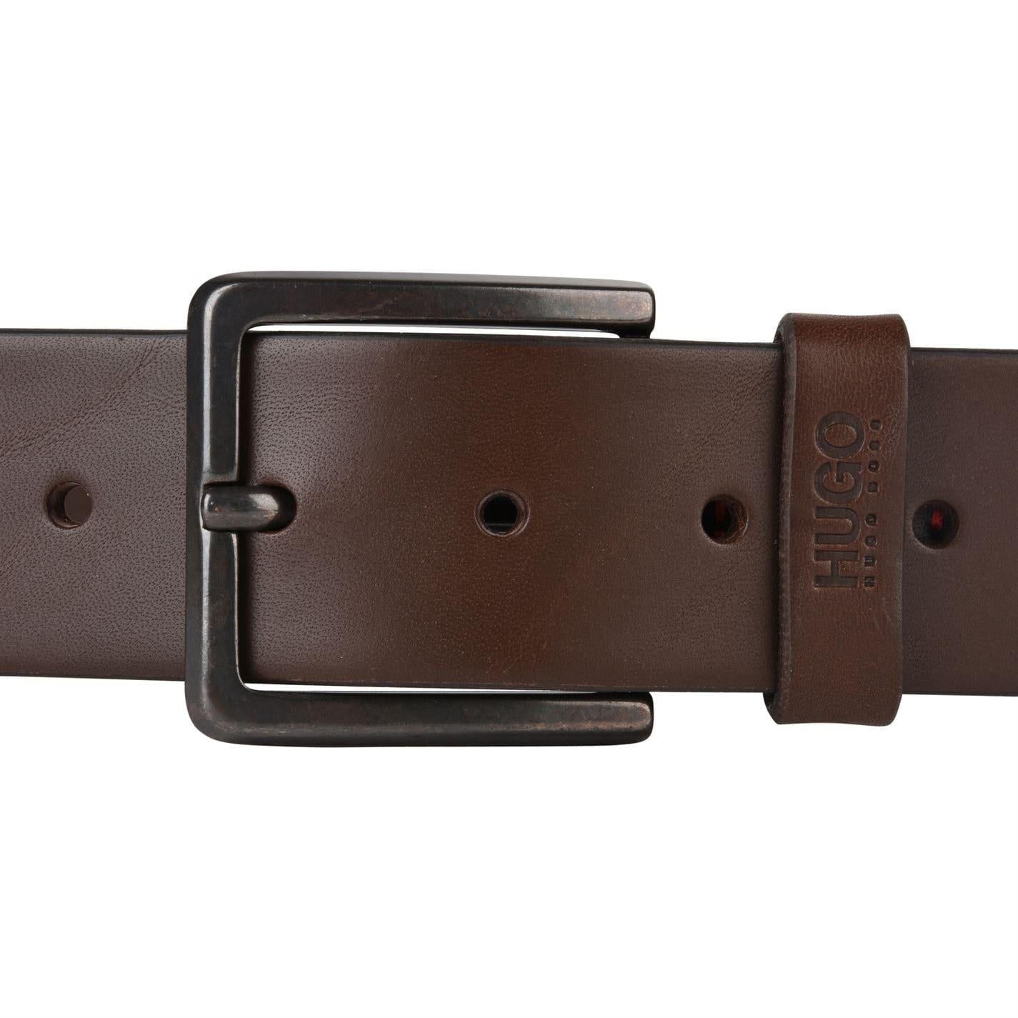 Brown - Side - Hugo Mens Gionio Leather Everyday Belt
