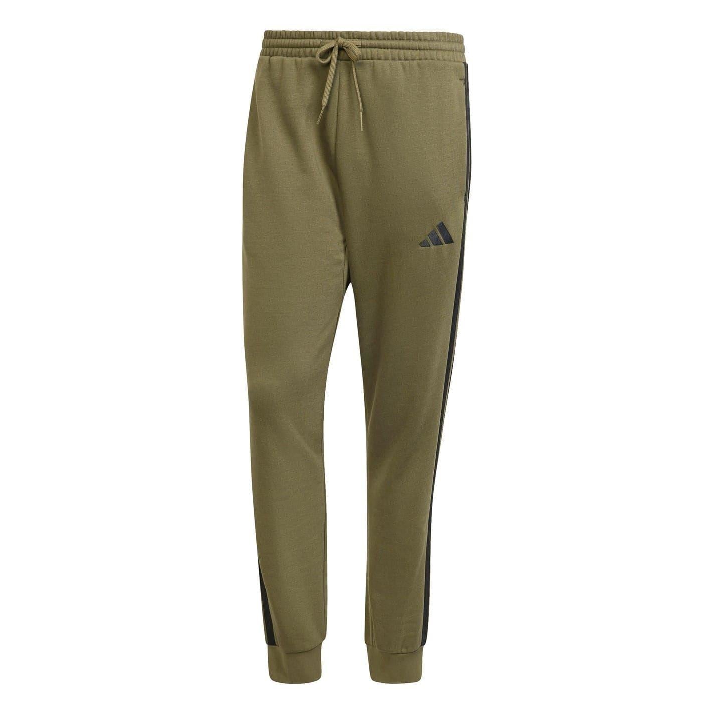 Olive Strata - Front - Adidas Mens Essentials Stripe Tapered Joggers