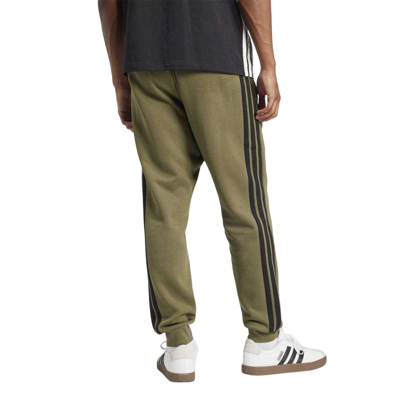 Olive Strata - Back - Adidas Mens Essentials Stripe Tapered Joggers