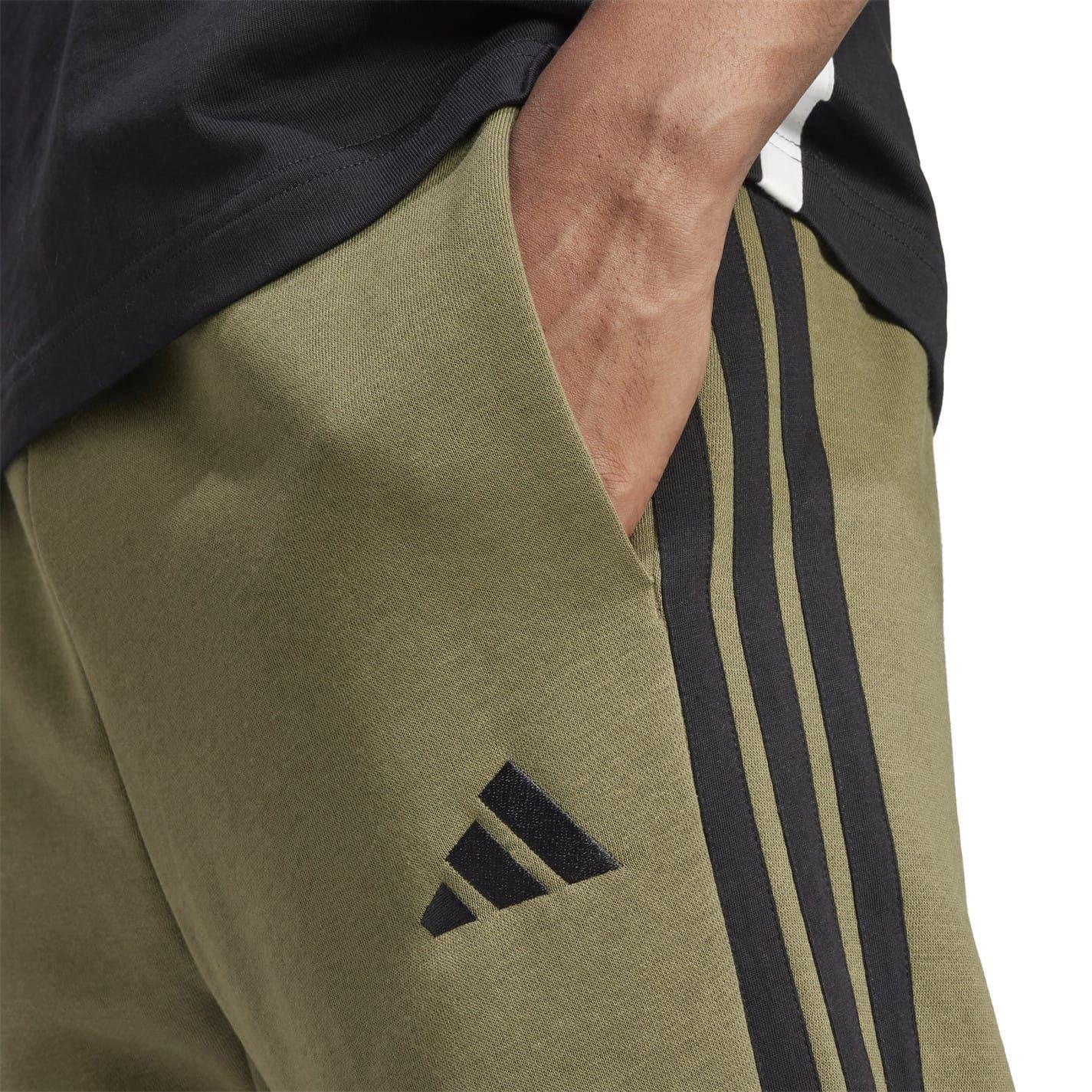 Olive Strata - Side - Adidas Mens Essentials Stripe Tapered Joggers