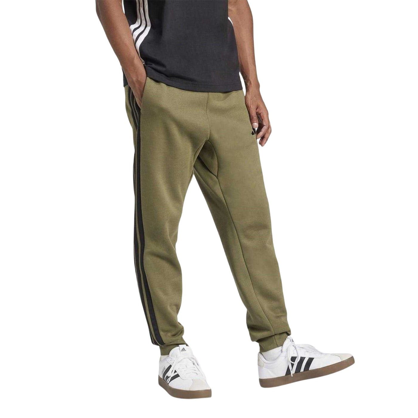 Olive Strata - Pack Shot - Adidas Mens Essentials Stripe Tapered Joggers