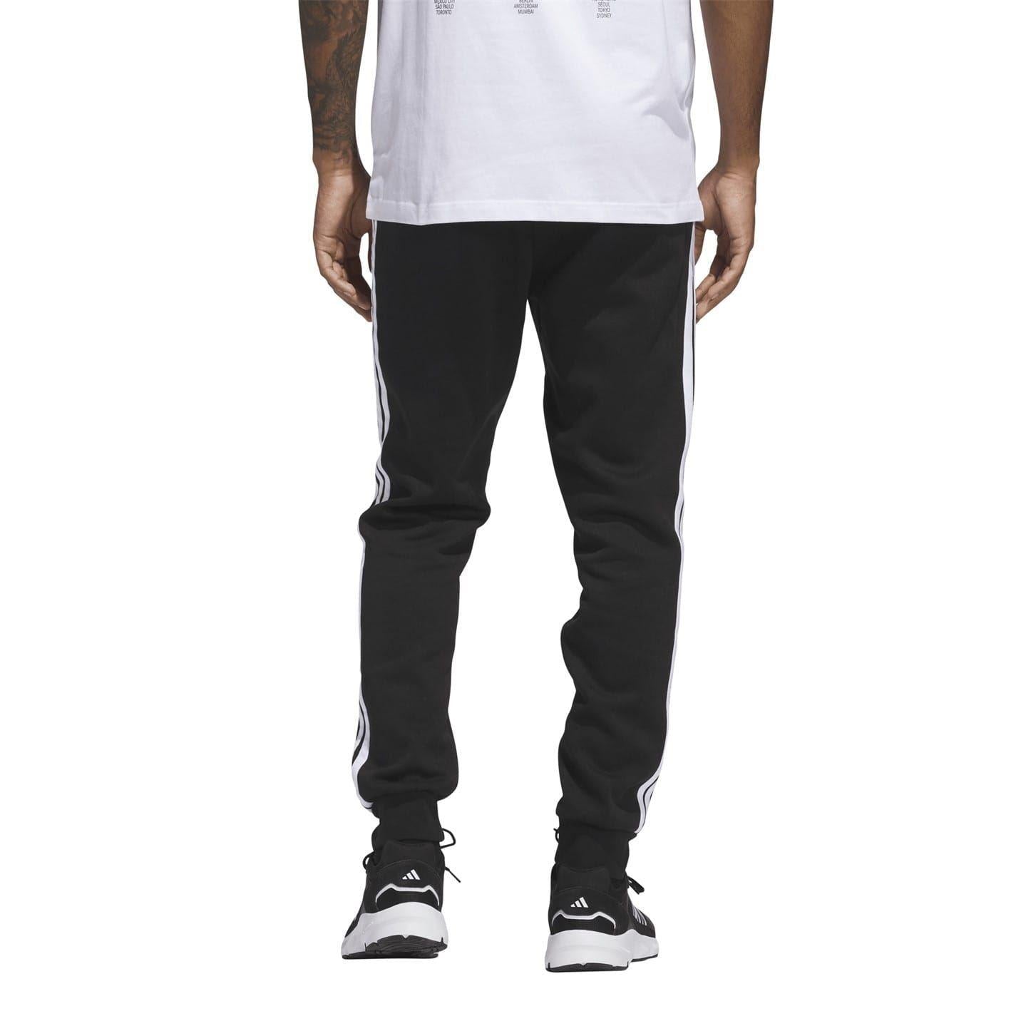 Black-White - Back - Adidas Mens Essentials Stripe Tapered Joggers