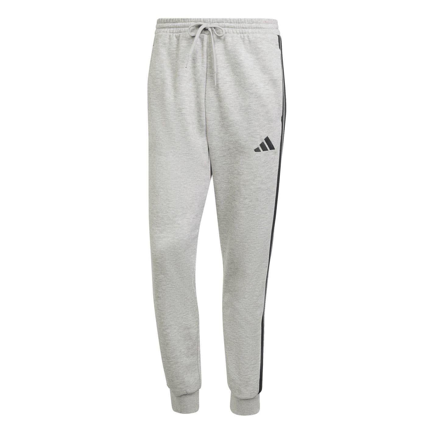 Medium Grey-White - Front - Adidas Mens Essentials Stripe Tapered Joggers