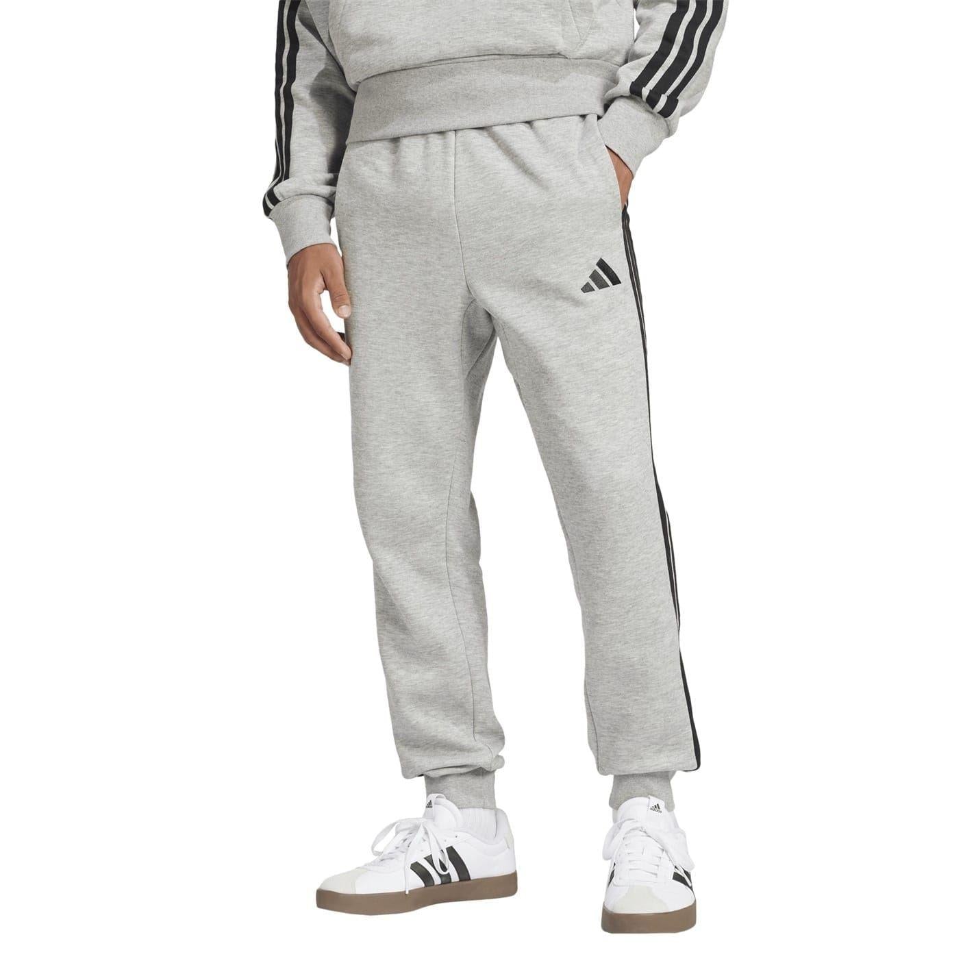 Medium Grey-White - Pack Shot - Adidas Mens Essentials Stripe Tapered Joggers