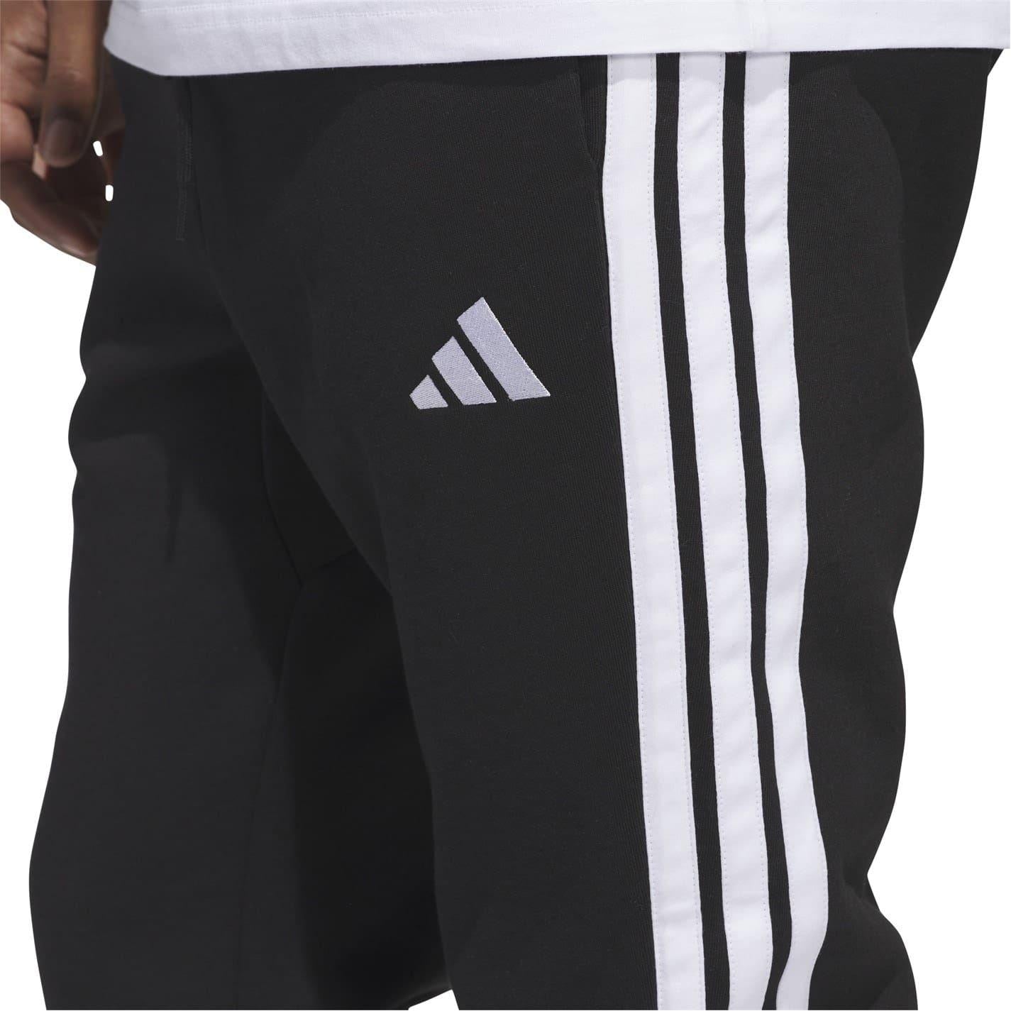 Black-White - Side - Adidas Mens Essentials Stripe Tapered Joggers
