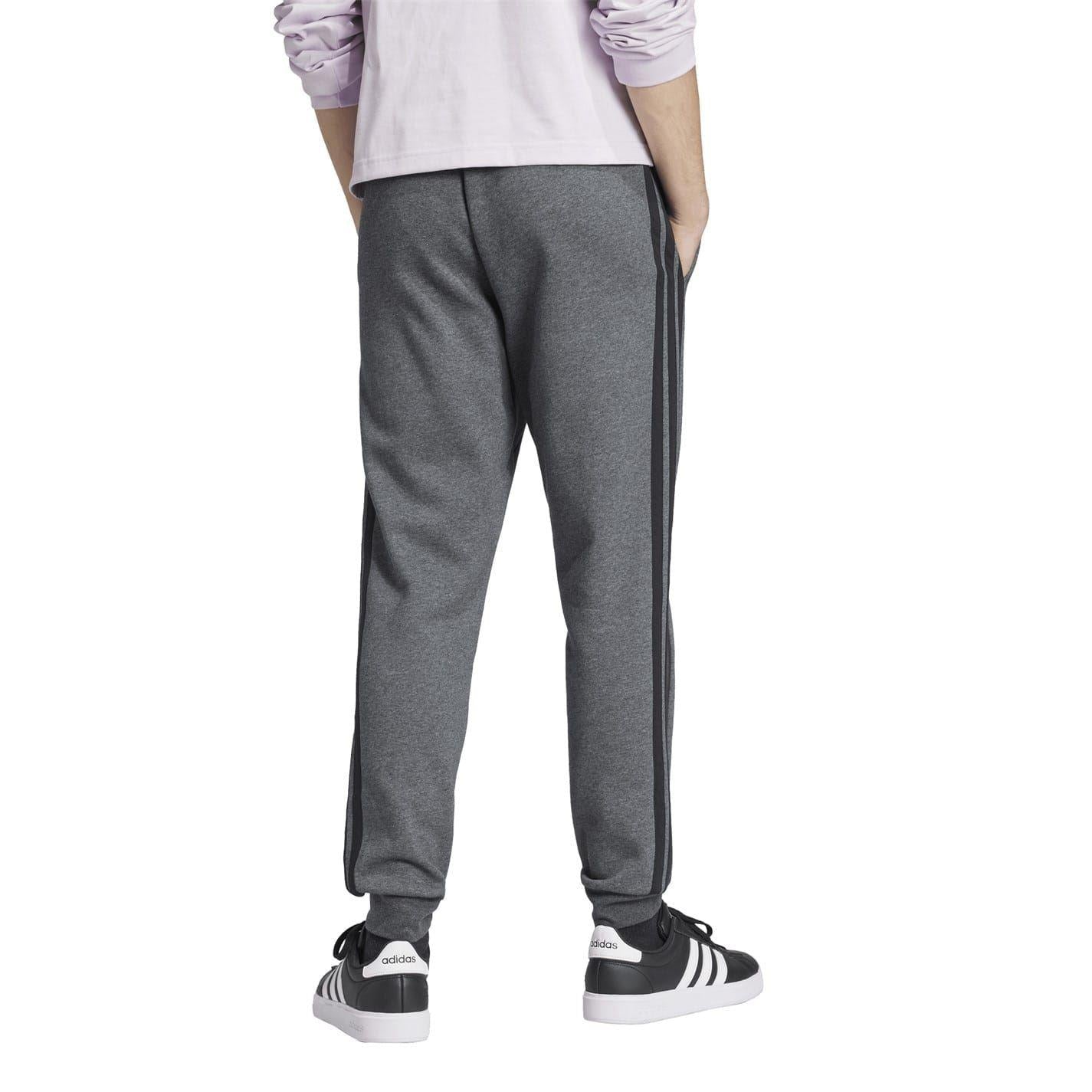 Dark Grey-White - Back - Adidas Mens Essentials Stripe Tapered Joggers
