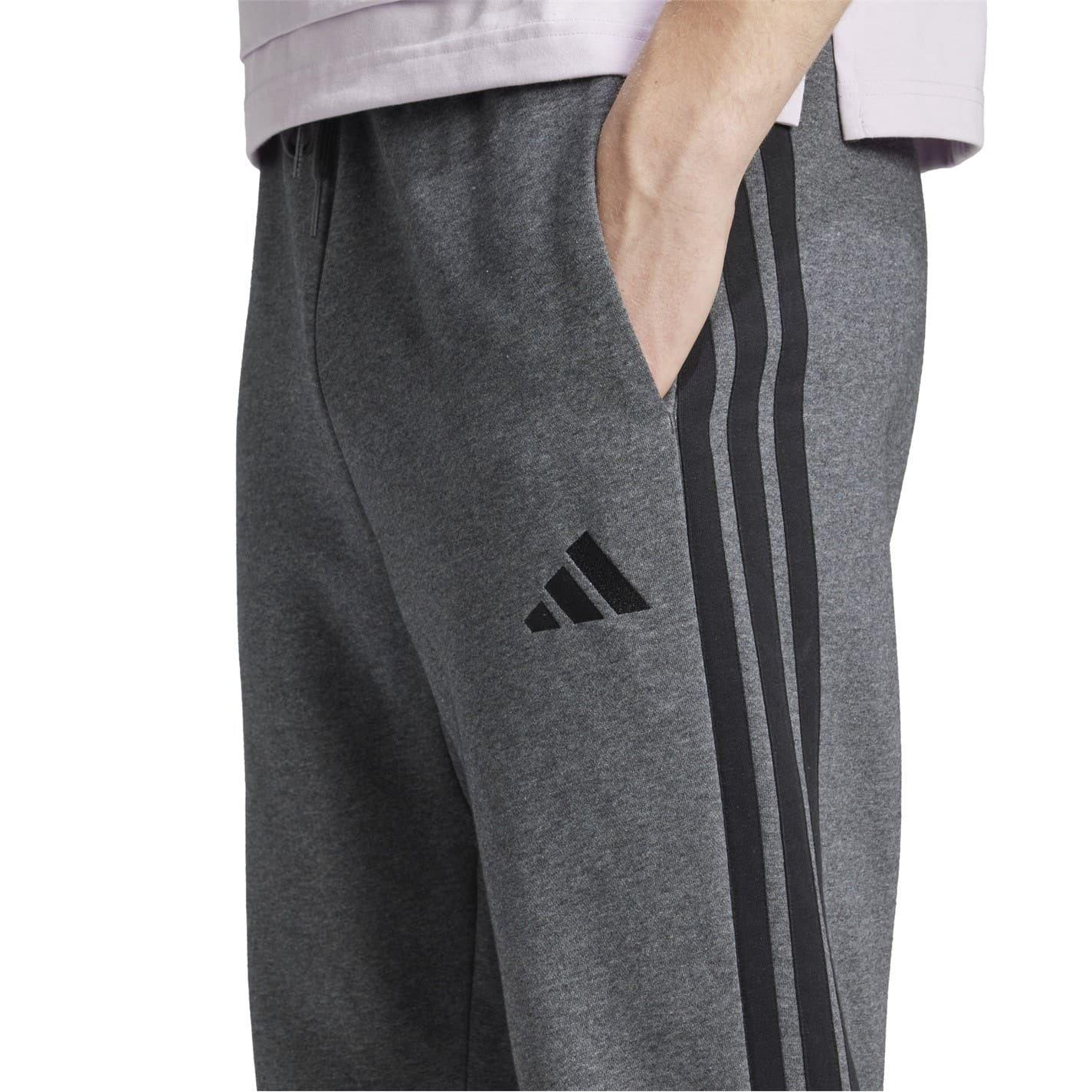 Dark Grey-White - Side - Adidas Mens Essentials Stripe Tapered Joggers