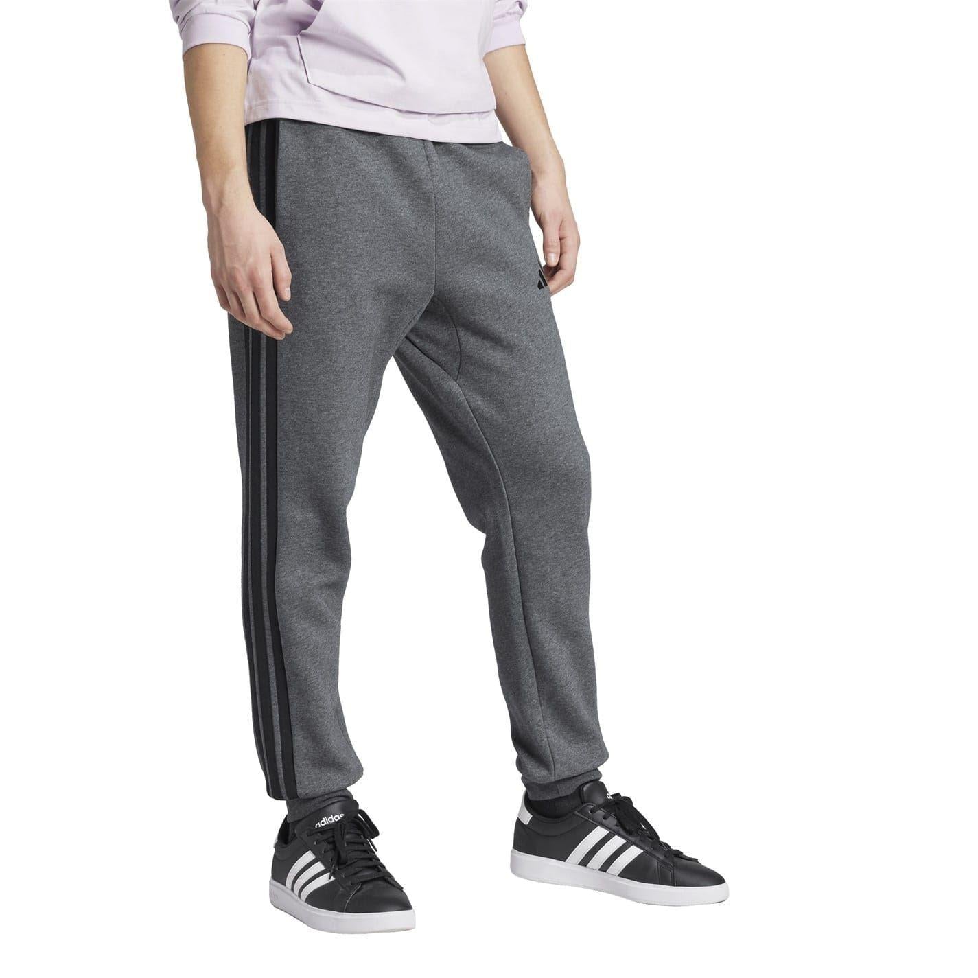 Dark Grey-White - Pack Shot - Adidas Mens Essentials Stripe Tapered Joggers