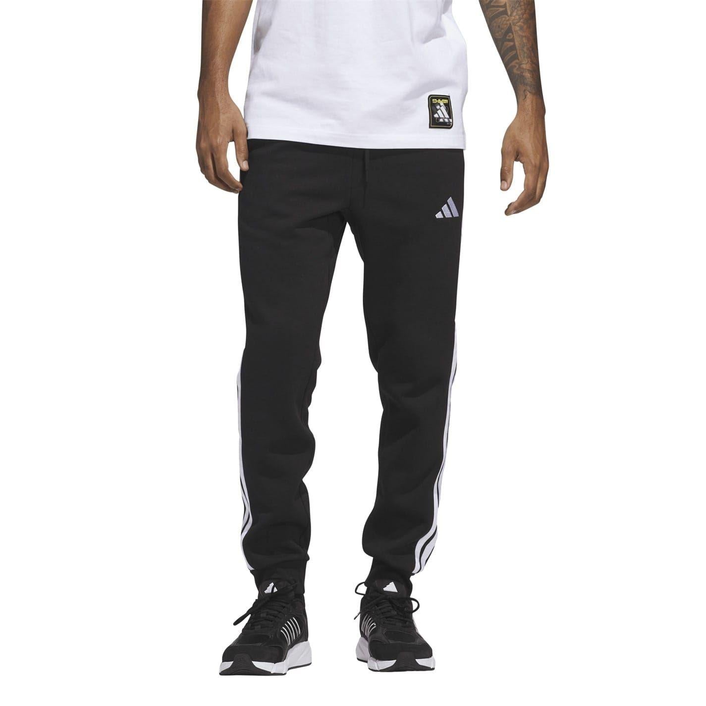 Black-White - Lifestyle - Adidas Mens Essentials Stripe Tapered Joggers