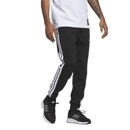 Black-White - Pack Shot - Adidas Mens Essentials Stripe Tapered Joggers