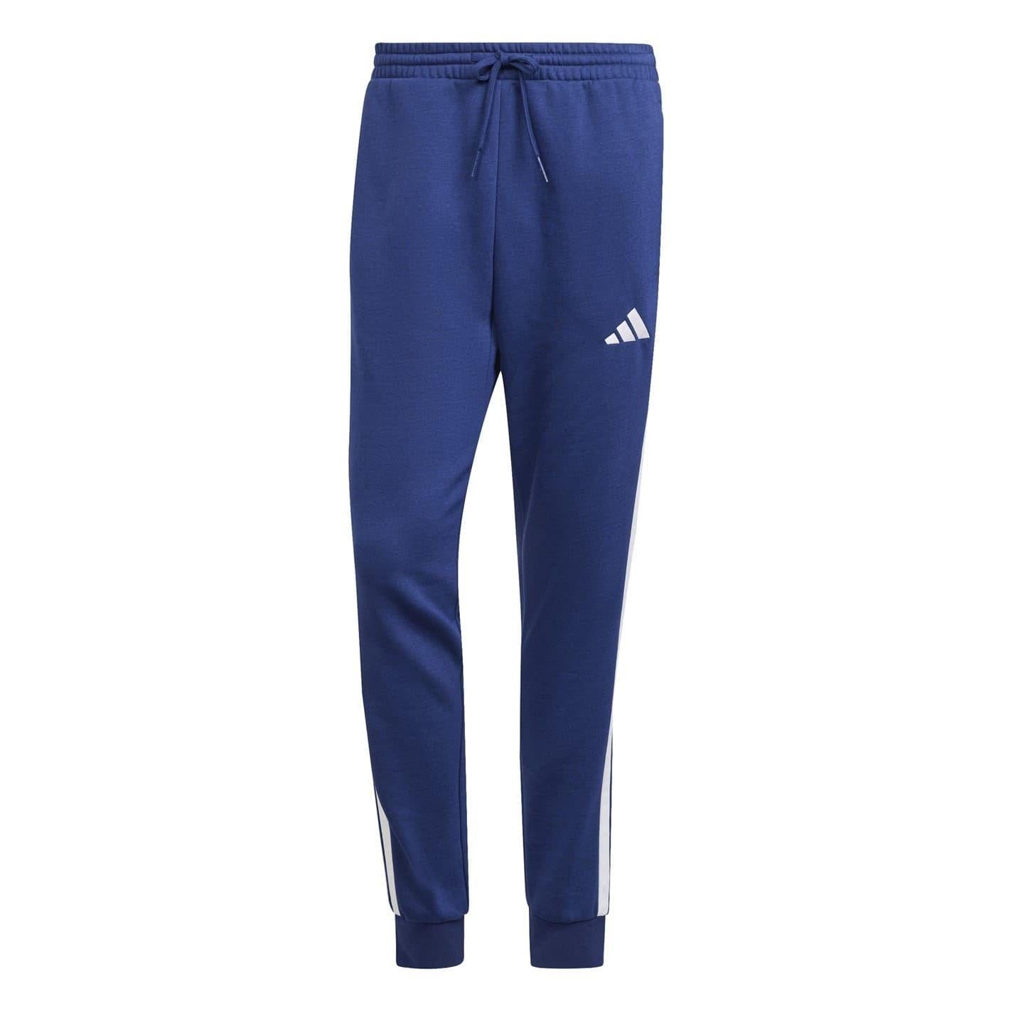 Navy-White - Front - Adidas Mens Essentials Stripe Tapered Joggers