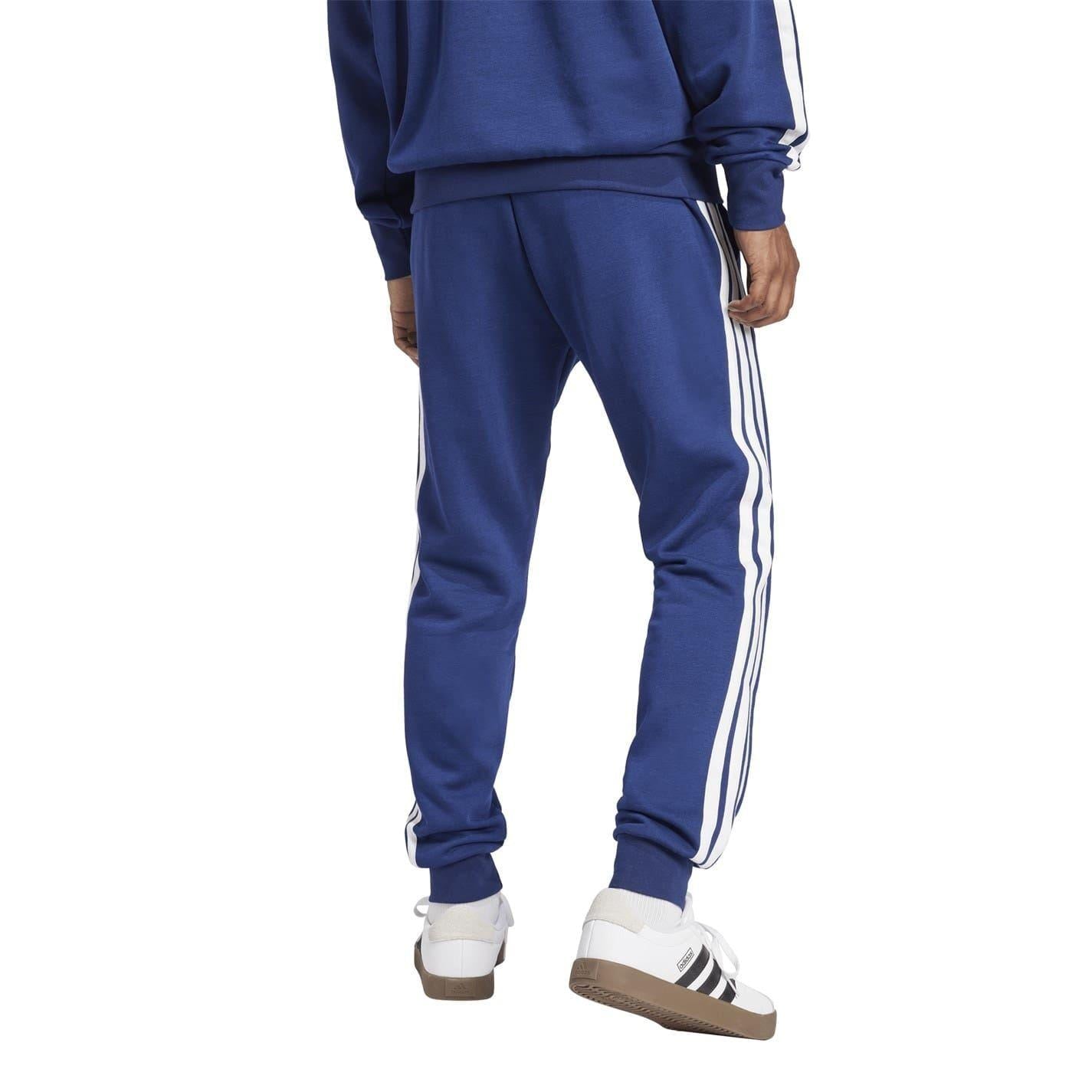Navy-White - Back - Adidas Mens Essentials Stripe Tapered Joggers