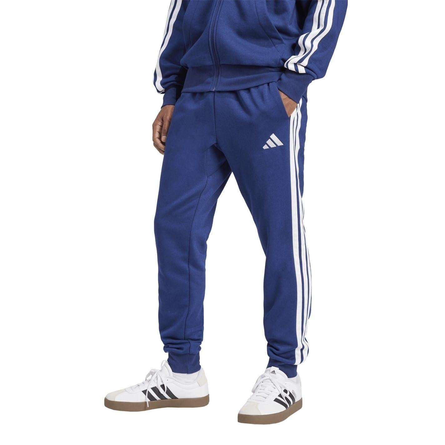 Navy-White - Pack Shot - Adidas Mens Essentials Stripe Tapered Joggers
