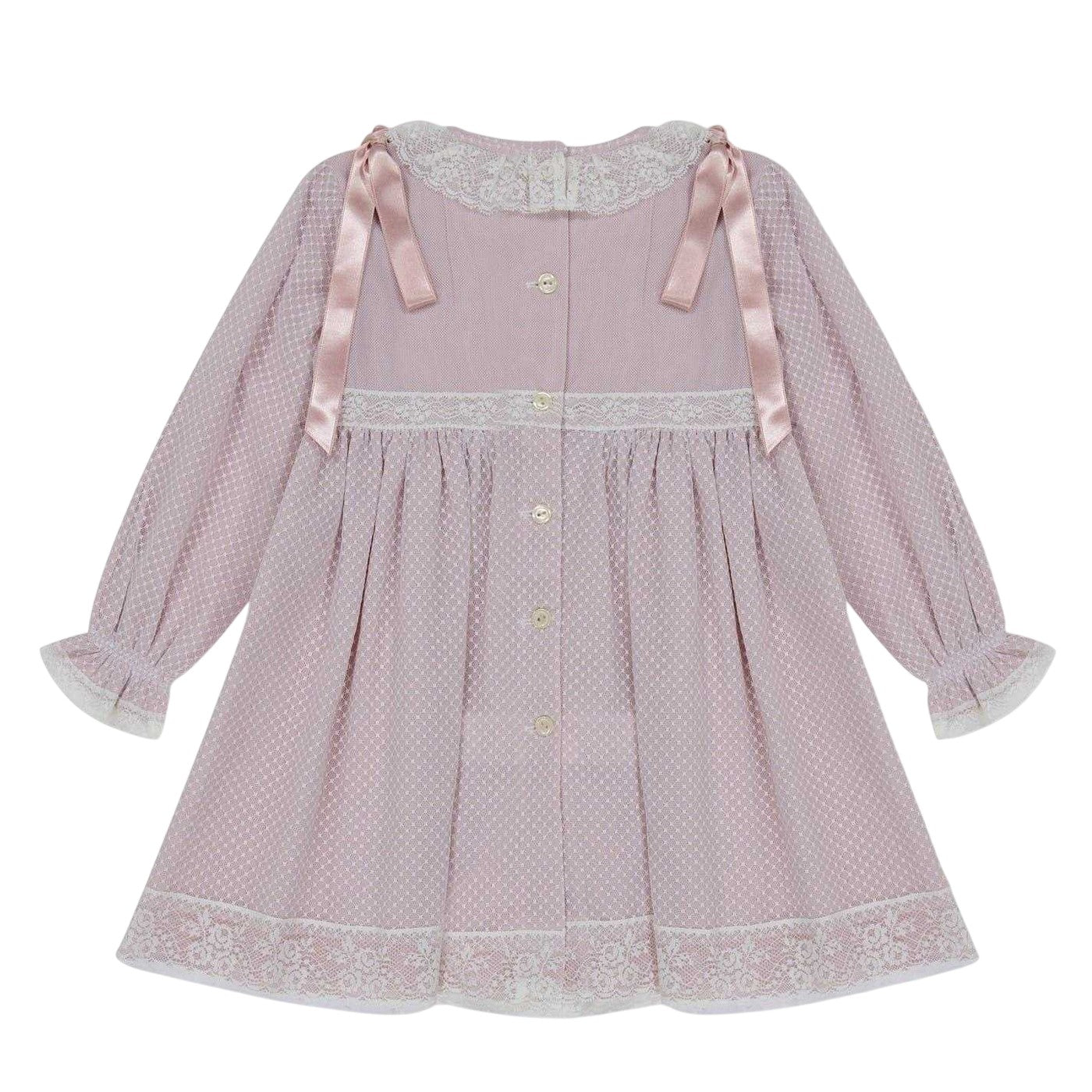 Beige - Back - Artesania Granlei Girls Crew Neck Relaxed Fit Long-Sleeved Dress