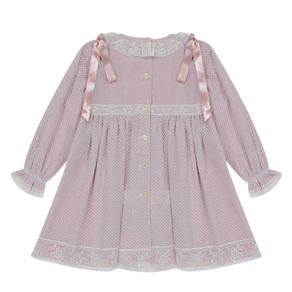 Beige - Back - Artesania Granlei Girls Crew Neck Relaxed Fit Long-Sleeved Dress