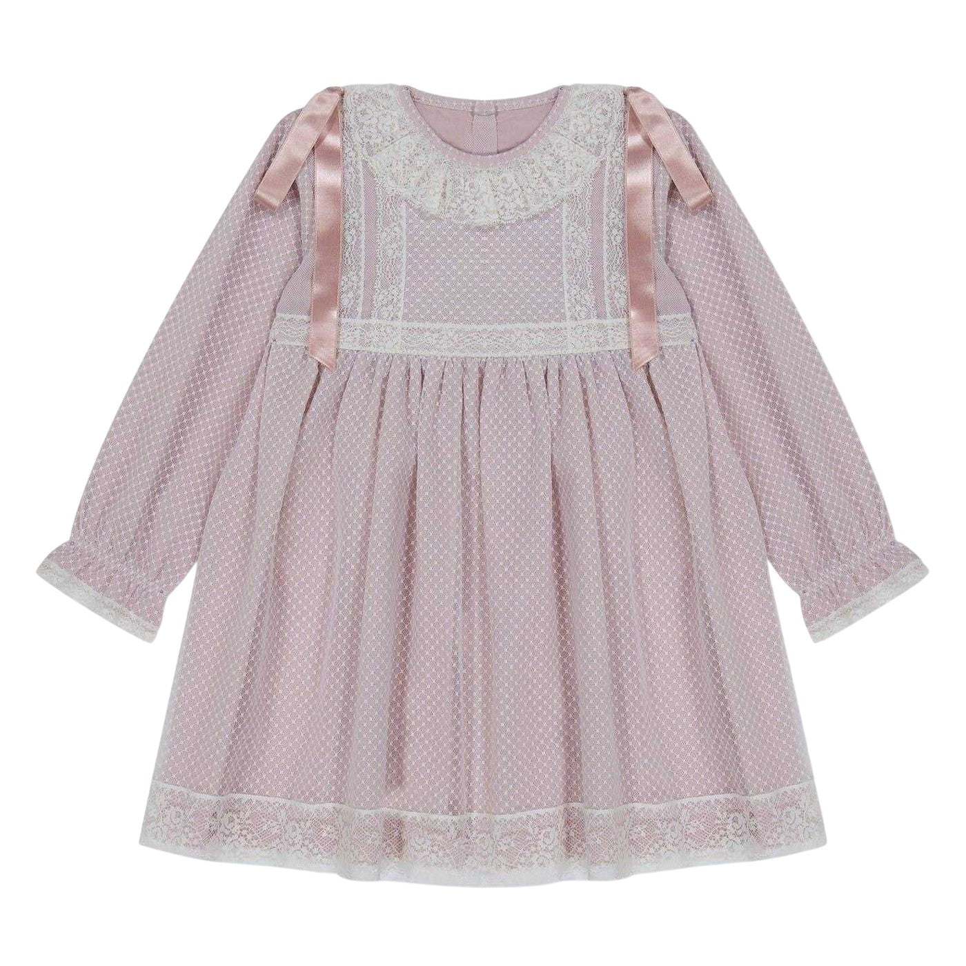 Beige - Front - Artesania Granlei Girls Crew Neck Relaxed Fit Long-Sleeved Dress