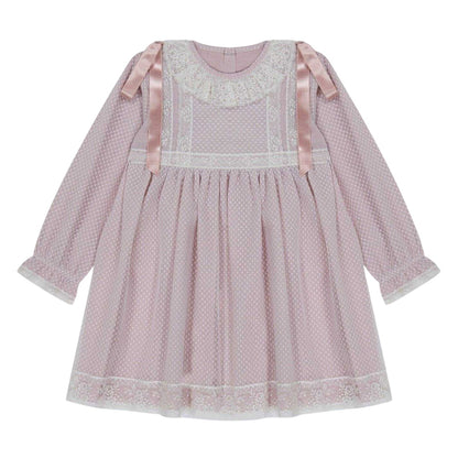 Beige - Front - Artesania Granlei Girls Crew Neck Relaxed Fit Long-Sleeved Dress