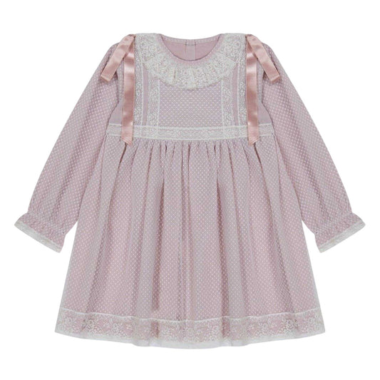 Beige - Front - Artesania Granlei Girls Crew Neck Relaxed Fit Long-Sleeved Dress