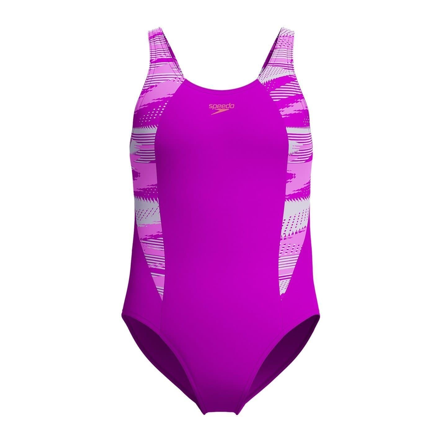 Diva Pink - Front - Speedo Girls Hyperboom Splice Shattered One Piece Swimsuit