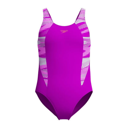 Diva Pink - Front - Speedo Girls Hyperboom Splice Shattered One Piece Swimsuit