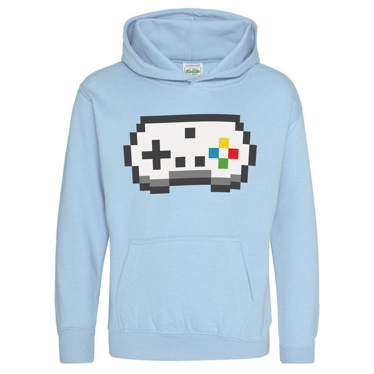 Blue - Front - AWD Childrens-Kids Retro Gaming Controller Drawstring Hoodie