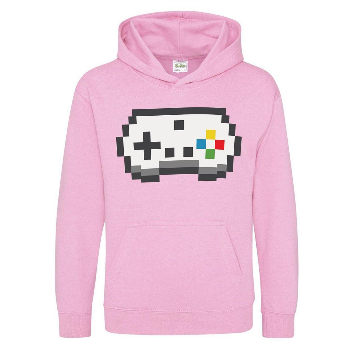 Pink - Front - AWD Childrens-Kids Retro Gaming Controller Drawstring Hoodie